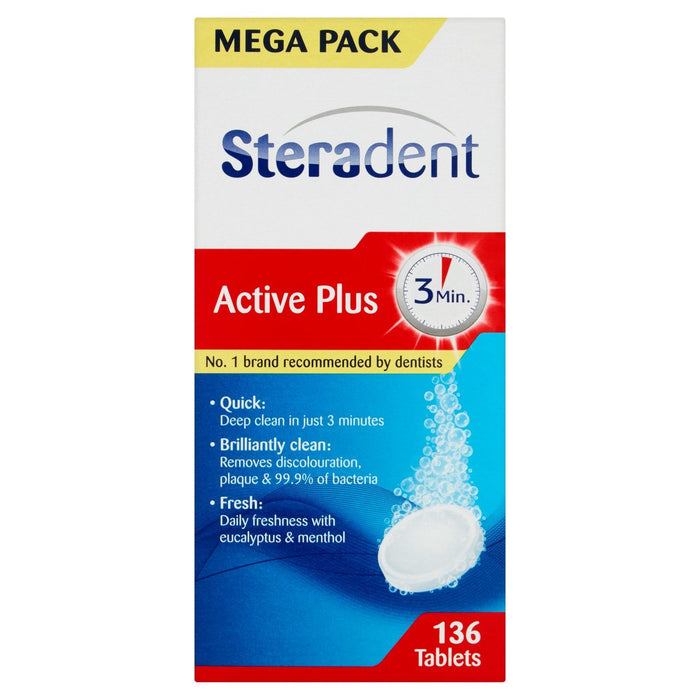 أقراص Steradent Active Plus لتنظيف الأسنان يوميًا، 136 قرصًا في العبوة