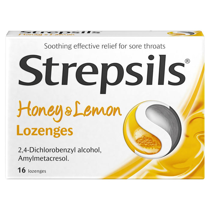 ستربسلز أقراص استحلاب بالعسل والليمون لعلاج التهاب الحلق 16 في العبوة