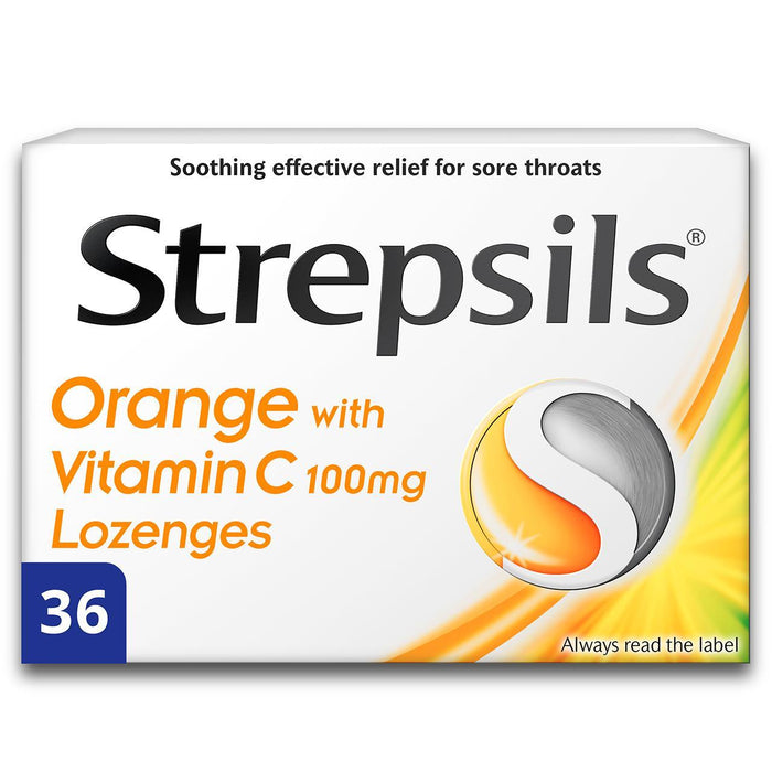 ستريبسلز أقراص استحلاب البرتقال وفيتامين C لعلاج التهاب الحلق 36 في العبوة