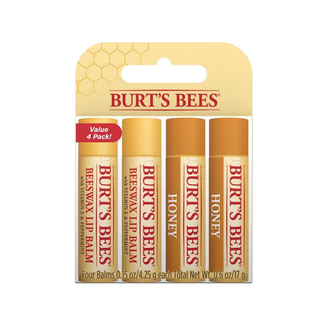 مرطب شفاه طبيعي 100% من بيرتس بيز، شمع العسل والعسل الأصلي، 4 في العبوة