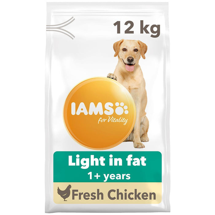 IAMS للحيوية الخفيفة في طعام الكلاب الجافة الدهنية البالغة مع الدجاج الطازج 12 كجم