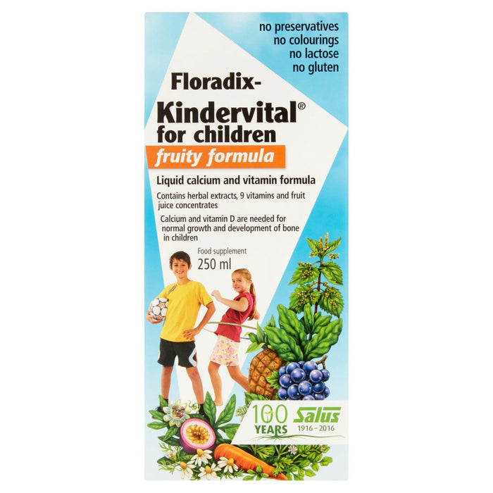 فلوراديكس كيندرفيتال سائل الفواكه والكالسيوم وفيتامين للأطفال 3 سنوات + 250 مل