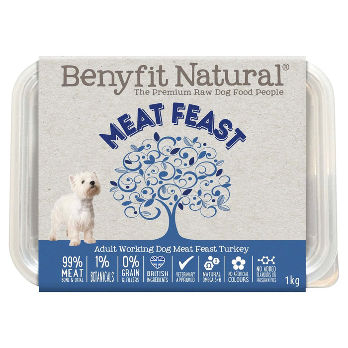 Benyfit طعام طبيعي للكلاب البالغة من لحم الديك الرومي الخام، 1 كجم