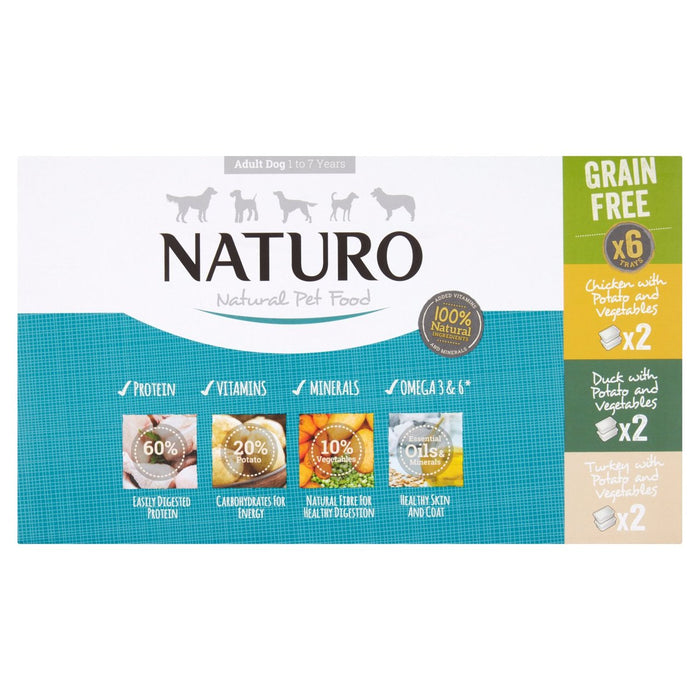 ناتورو - صواني متنوعة خالية من الغلوتين والحبوب للكلاب البالغة 6 × 400 جرام