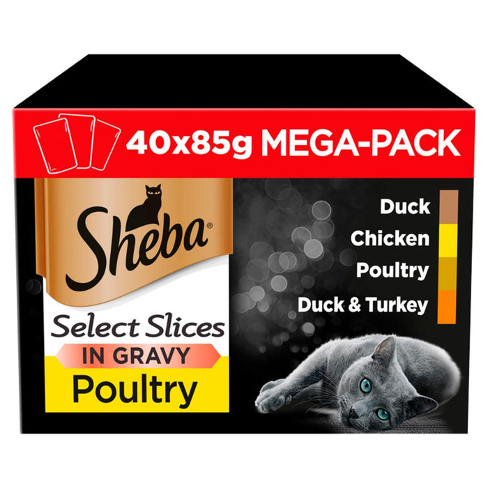 Sheba seleccione cortes de comida de gato aves de corral en salsa mega paquete 40 x 85g