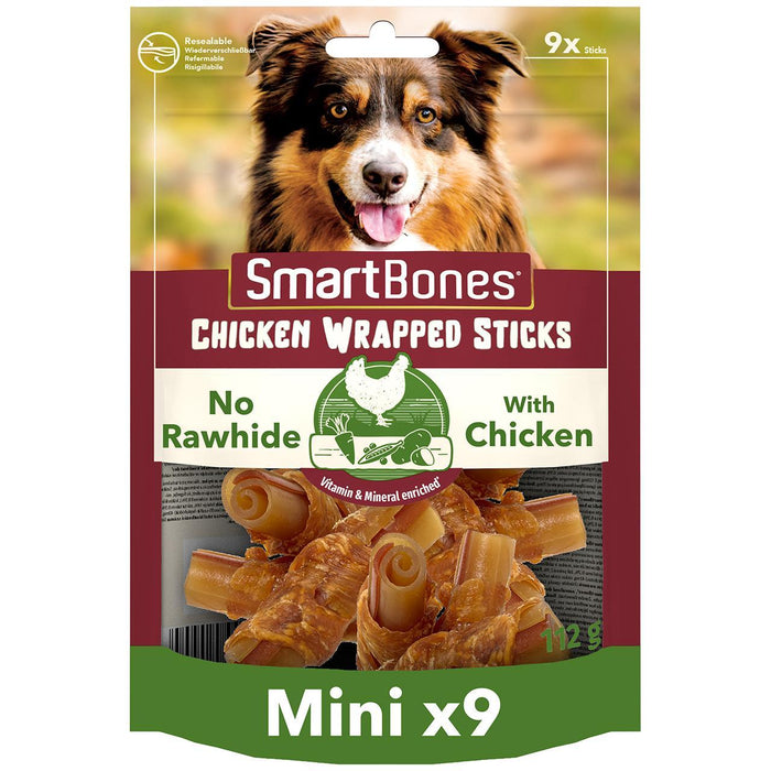 SmartBones 9 عصي دجاج صغيرة ملفوفة بالجلد الخام خالية من حلوى الكلاب (9 في كل علبة).