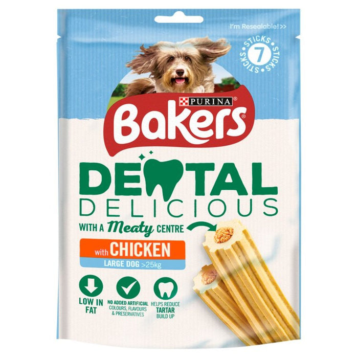 Bakers Dental delicioso perrito grande masticar pollo 7 por paquete