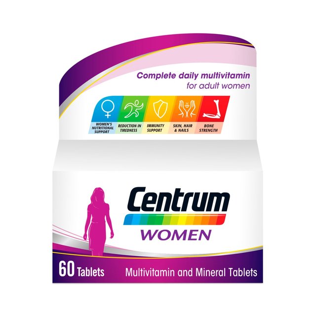 أقراص مكملات الفيتامينات المتعددة للنساء من سنتروم، 60 قرصًا في العبوة